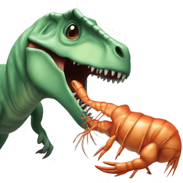 Dinosaur kissing a prawn emoji