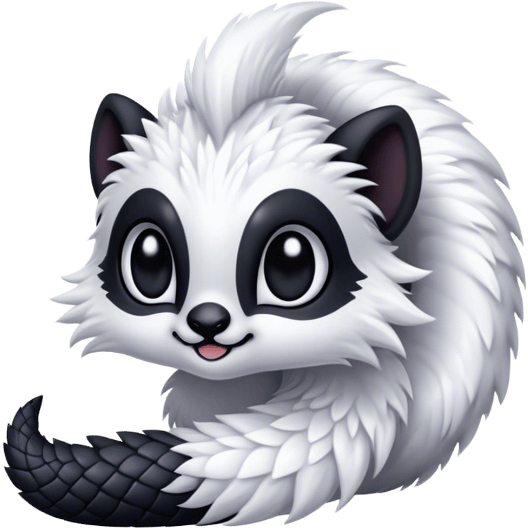 Fantasy-fantasy creature, black ears, no Scapha, black long scaly tail, big eyes, black eyes, white fur, black claws, cute, adorable, nostril holes emoji