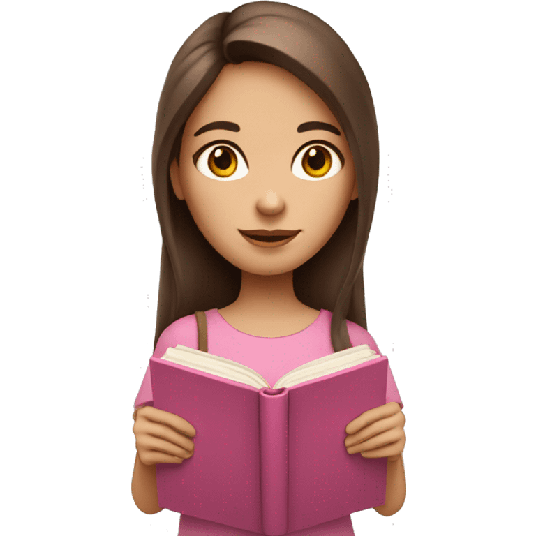 girl with fair skin and long brown hair holding a closed pink book emoji