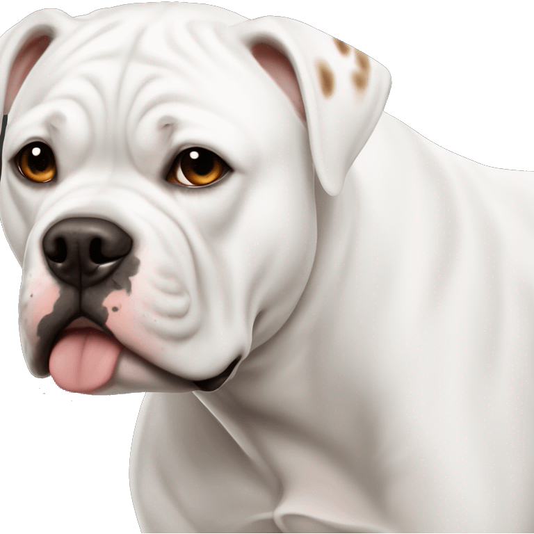 White American bulldog with brown spot left eye emoji