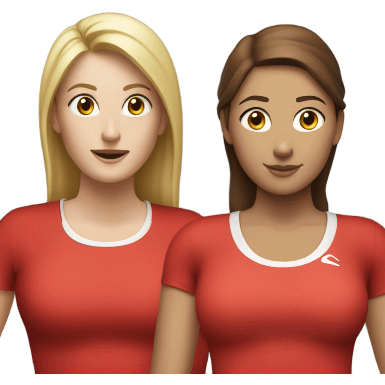 2 white woman in sportswear talking, one is red color emoji