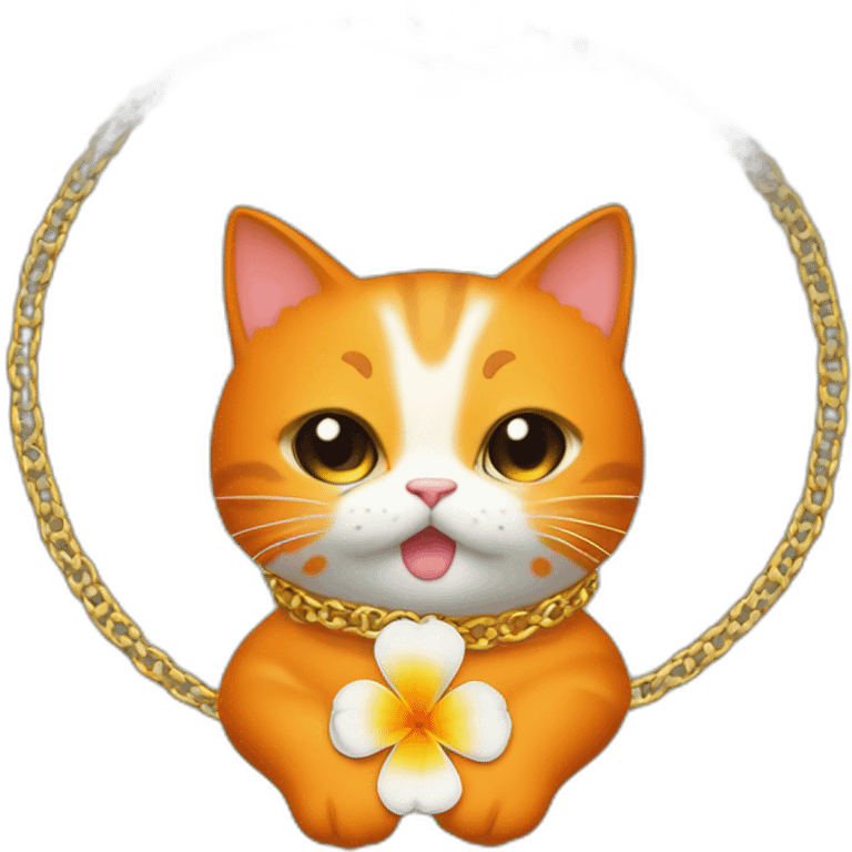 Un chat orange avec une fleur sur la tête et un collier sur le cou qui fait gring gring emoji