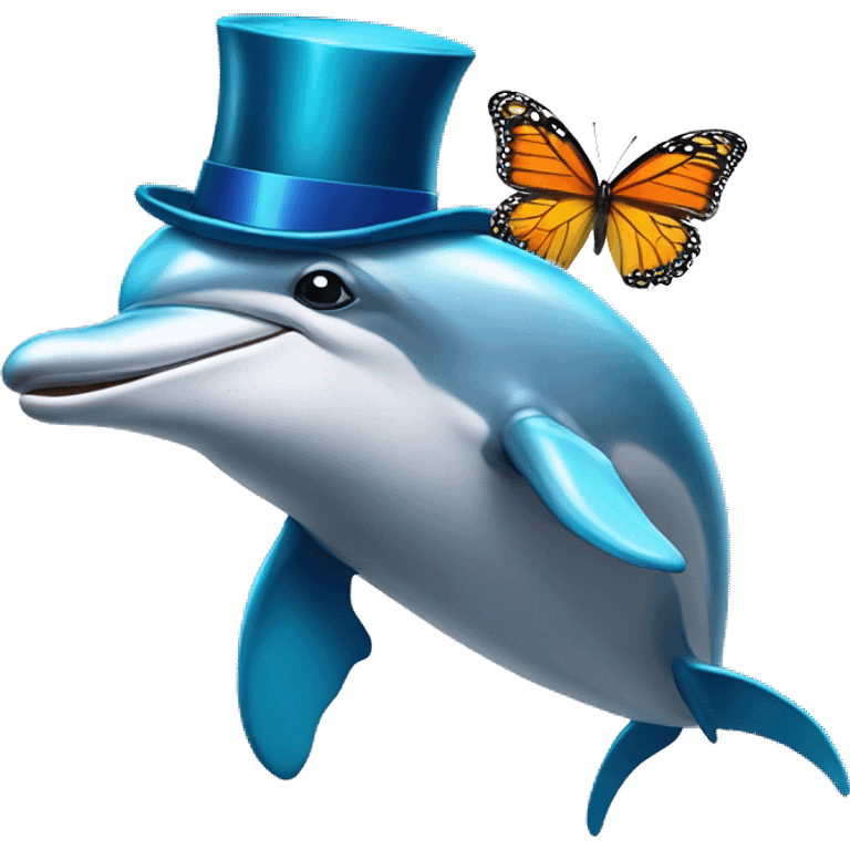 dolphin with butterfly wings and a top hat emoji