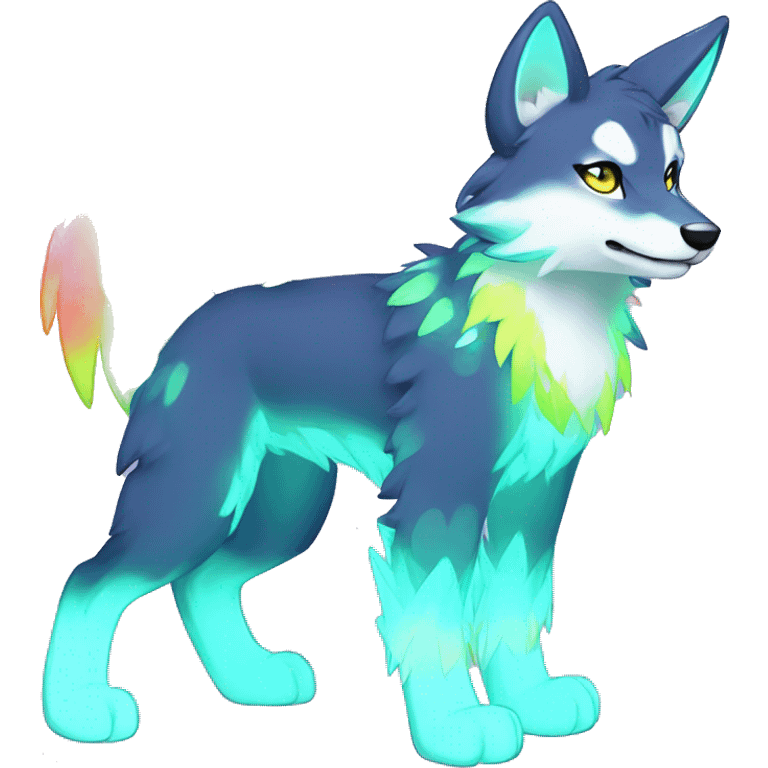 Anthro Colorful Shiny Fionbri-Falvie-sparkle-wolf-sona with neon markings full body emoji