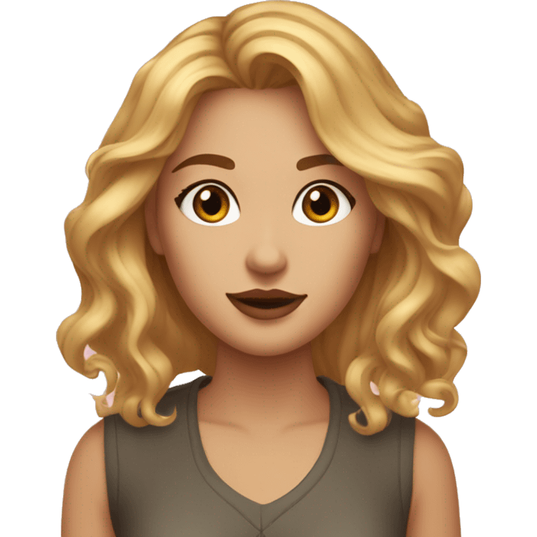 create an emoji of a girl with medium-light hair, honey-colored eyes, she lives in the MundoVi store and loves makeup emoji