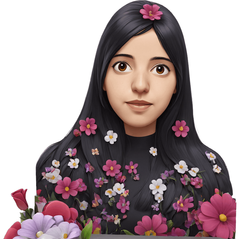 girl with black hair and flowers emoji