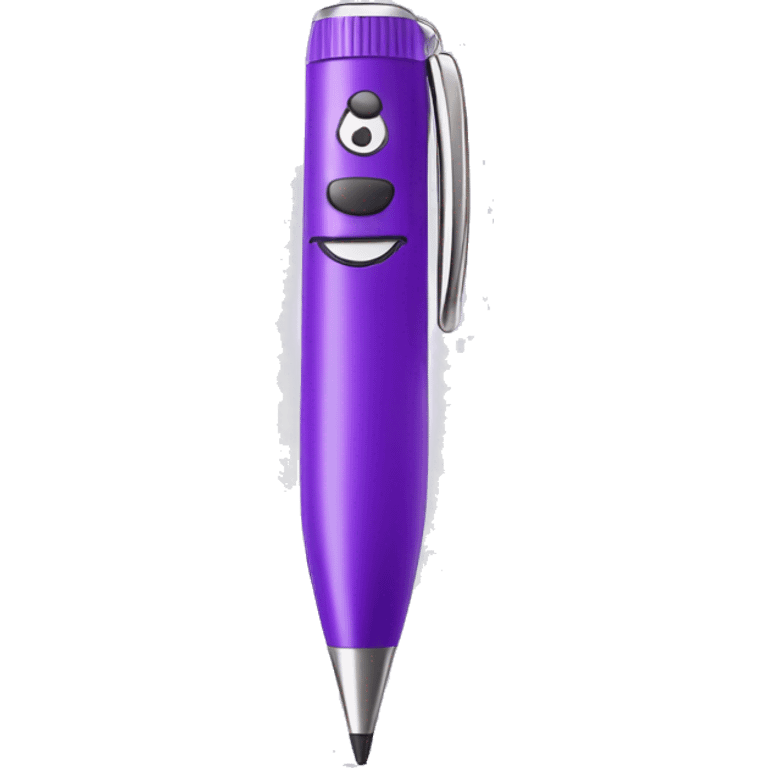 Cute wide purple ballpoint pen with face and smile  emoji