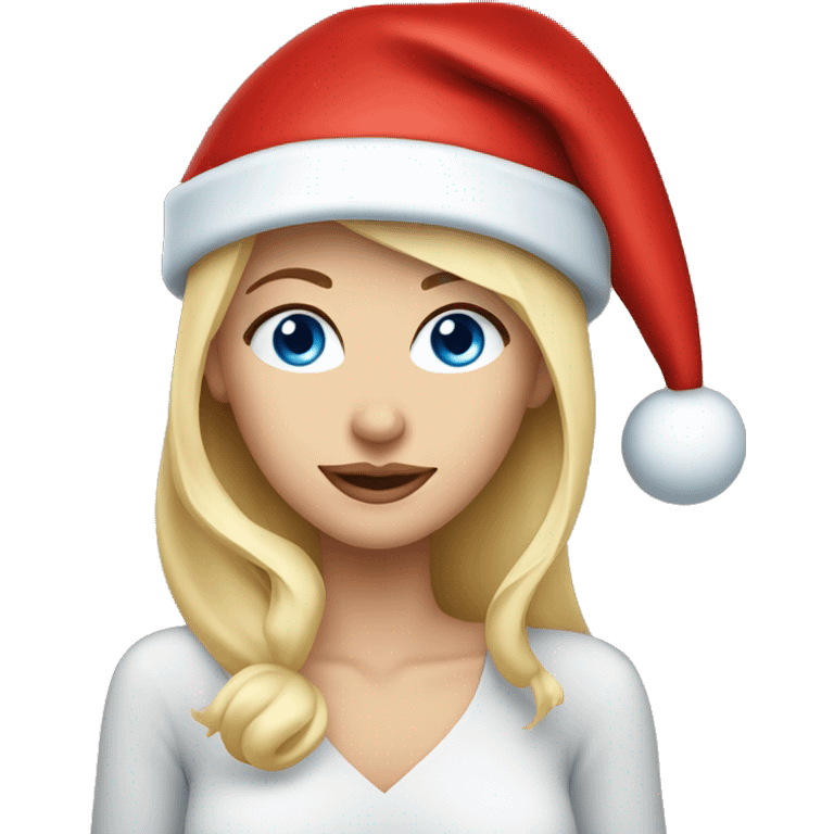 Beautiful blonde blue eyed woman wearing red santa hat emoji