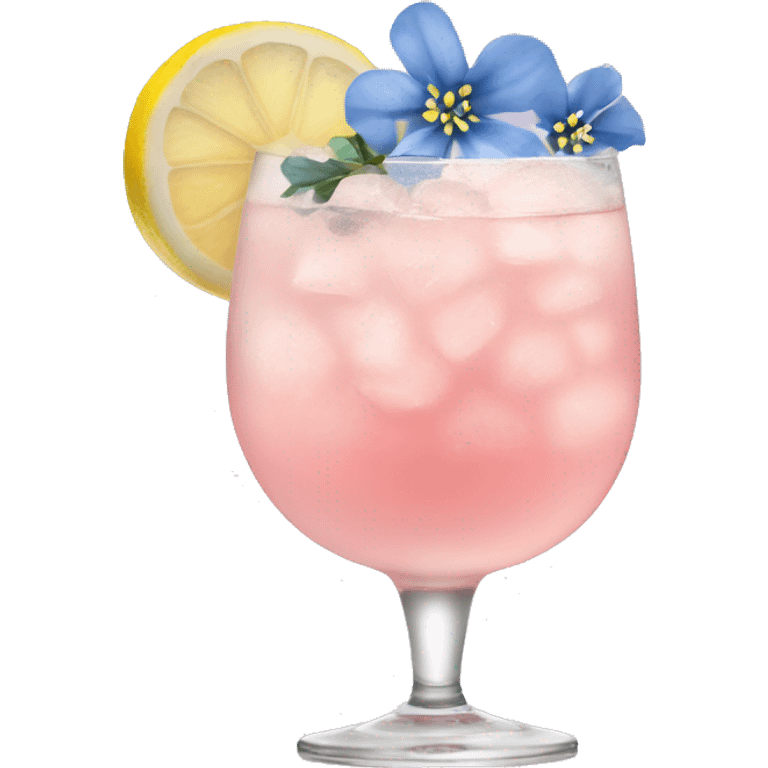 Ice pink lemon large cocktail with blue small flowers  emoji