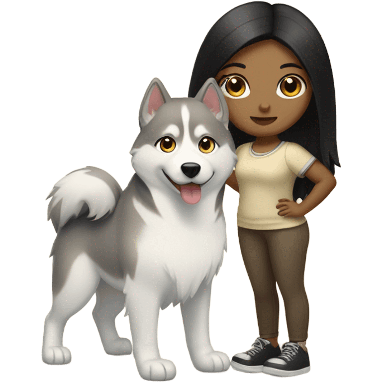 A girl black hair next to a light dorée  Husky emoji