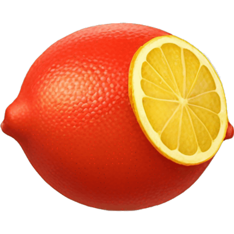 An emoji of a red lemon with a smooth texture and a vibrant red peel emoji