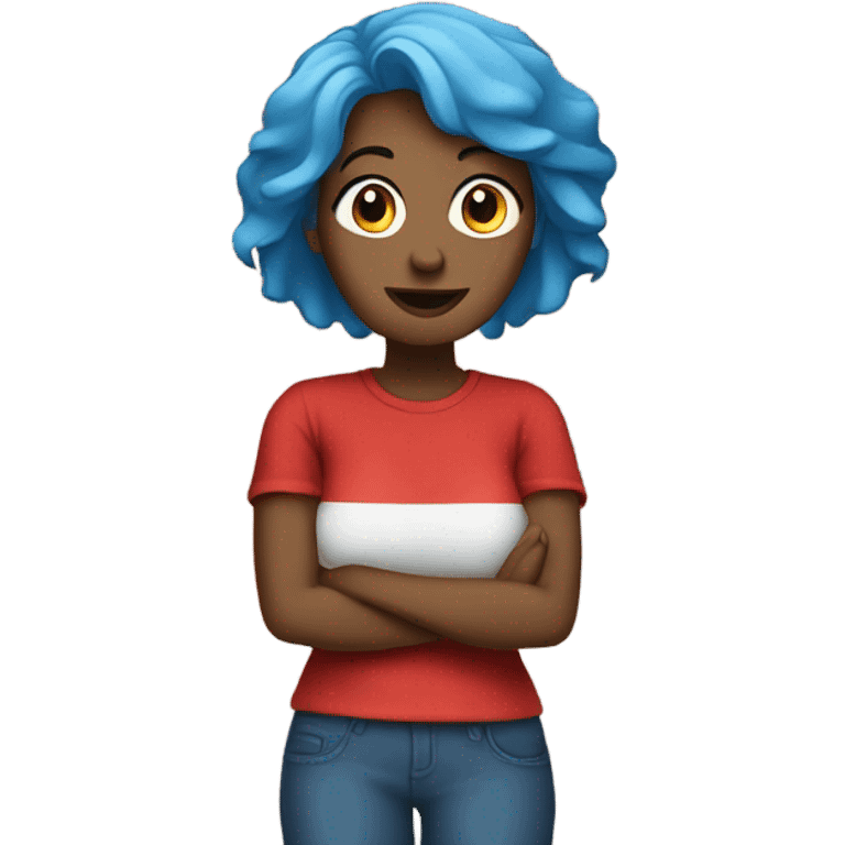 a woman with blue hair in red tshirt emoji