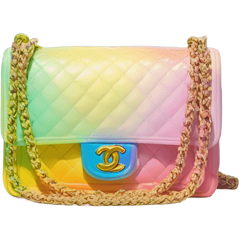 Front facing Cuba collection Chanel boy bag with Rainbow diagonal ombré with pastel pink, yellow and blue emoji