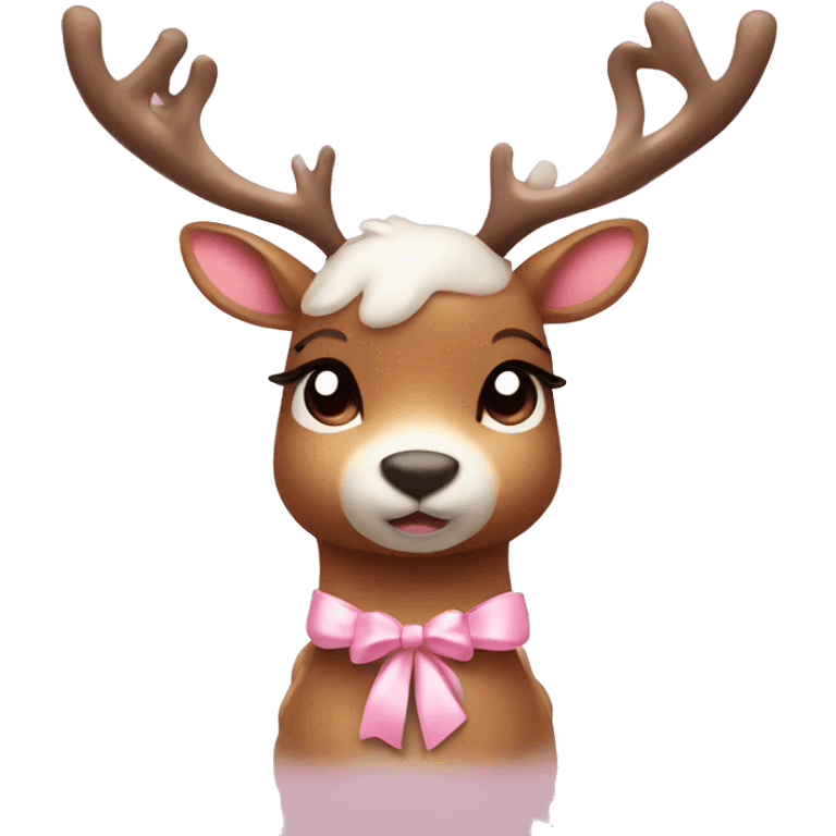 Cute reindeer with light pink bow and lights on horns  emoji