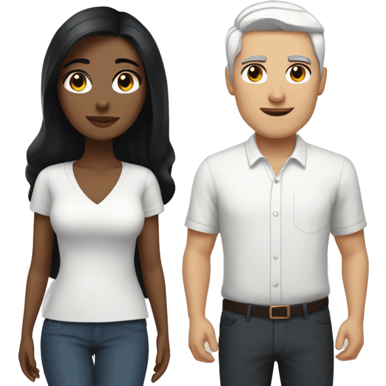 brunette woman with black hair and brown eyes with her white black-haired man architecture boyfriend emoji