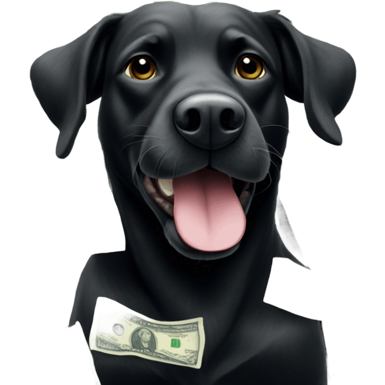 Black dog with money emoji