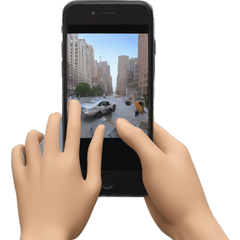 phone in hands (filming a video of the city) shooting from the first person, hands visible up to the elbows emoji