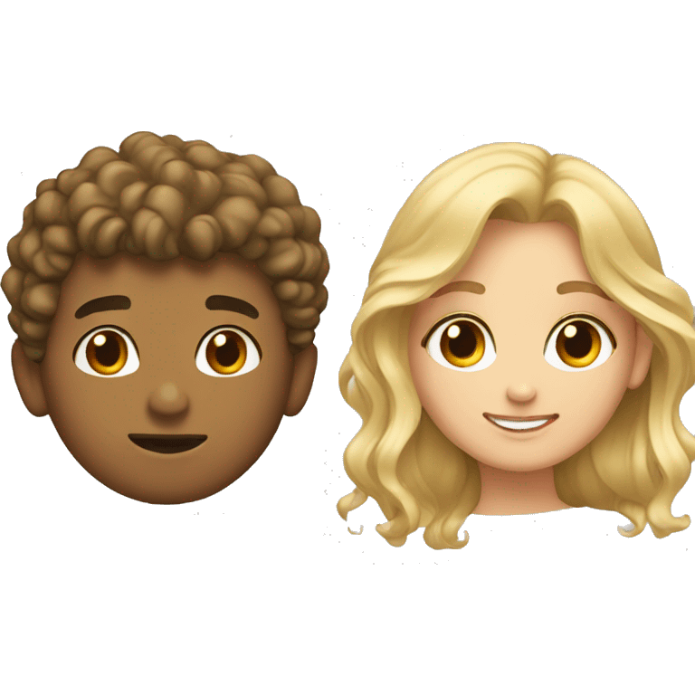 blonde girl kisin a boy with curly brown hair emoji