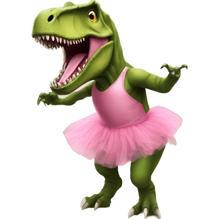 A T rex wearing a pink tutu while bowling emoji