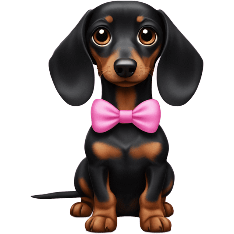 A small black Dachshund with a pink bow  emoji