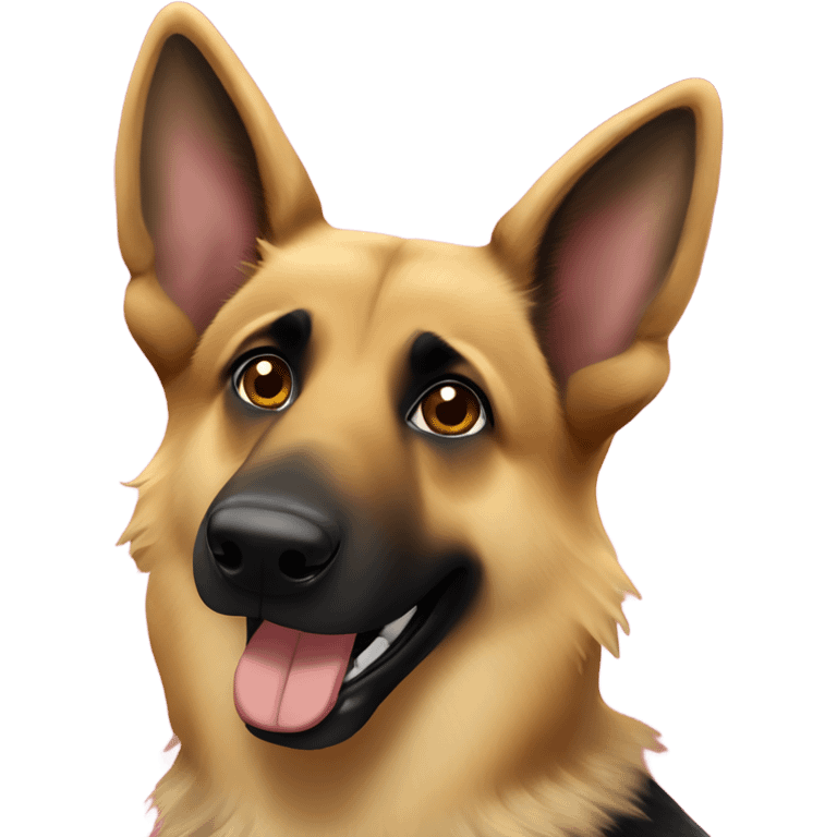 Blonde and brown German shepherd holding a sign that says “Happy New Year” emoji