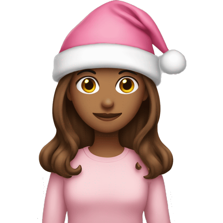 Girl brown hair pink chrismas hat emoji