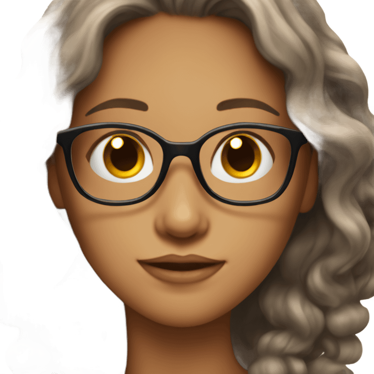 Beautiful girl with tan skin and long dark brown wavy hair and glasses emoji