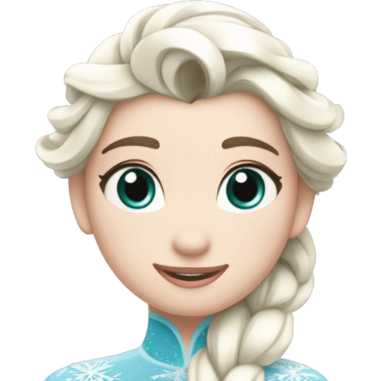 un pato inspirado en Elsa de Frozen. El pato debe tener un cuerpo azul con detalles blancos y una cabeza blanca, así como una trenza similar a la de Elsa. emoji