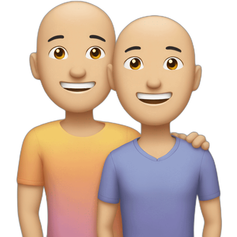 Happy asian gay couple, one with hair and one bald emoji