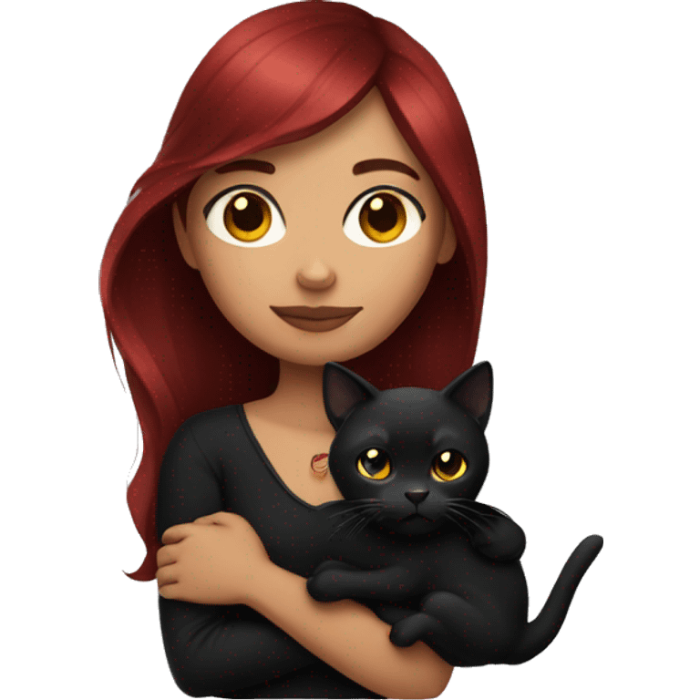 Dark red hair Mexican girl holding her black cat emoji