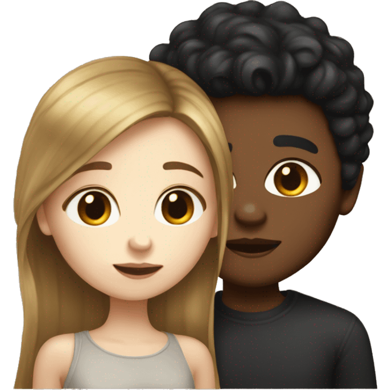 white skin golden-brown hair girl kissing white skin black hair boy emoji