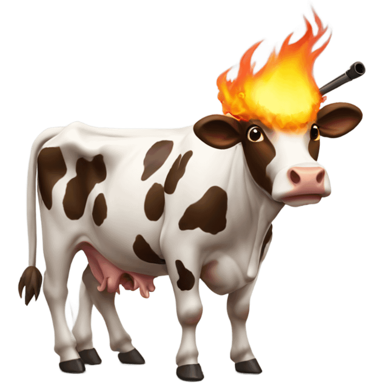 Cow with a flamethrower emoji