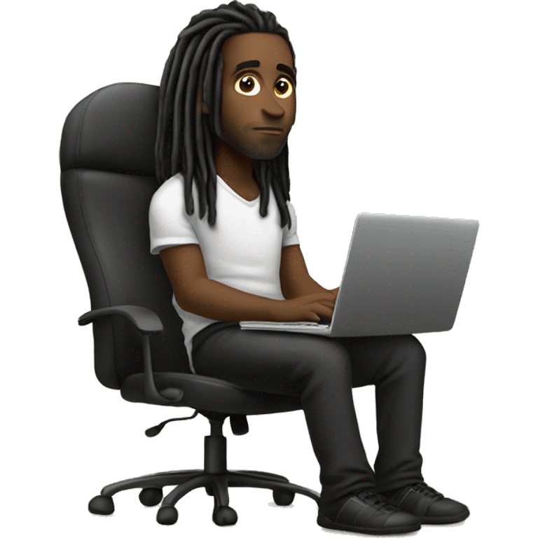 Black-guy-with-dreads-wearing-black-trackstuit-sitting-down-on-chair facing-foward-focused-on-laptop-computer- emoji