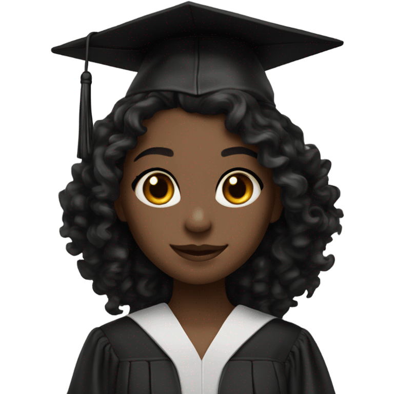 girl with dark skin long black curly hair and dark brown eyes with graduation cap and attire emoji