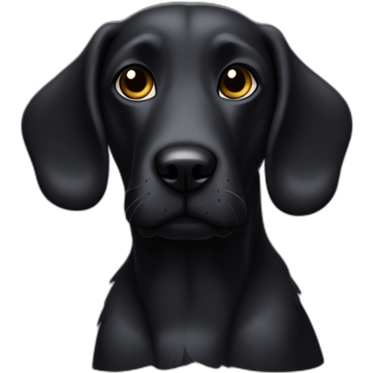 A black dog, with a black muzzle, with a white spot on his chest. With a long nose and floppy ears emoji