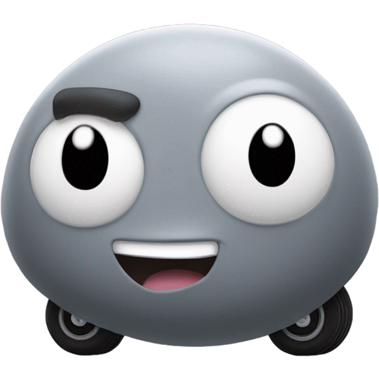 Metal cute mad Kirby bubble Gray ball driving on car wheels with mad eyebrows game emoji