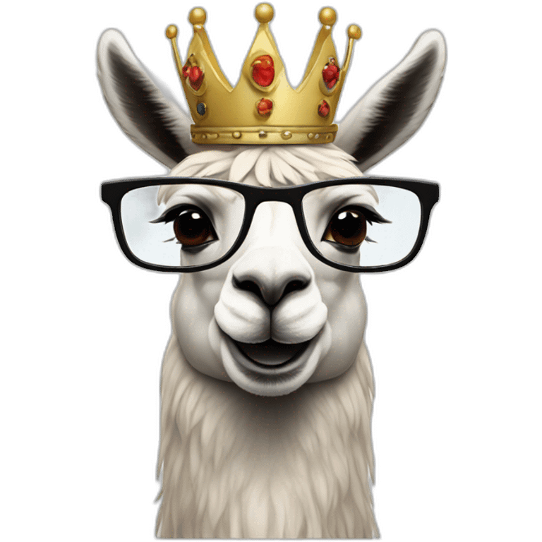 studious llama with black glasses and crown emoji