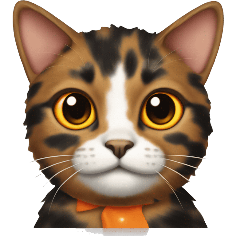 Tortoiseshell cat with an orange nose and an orange spot on top of its head between its ears emoji