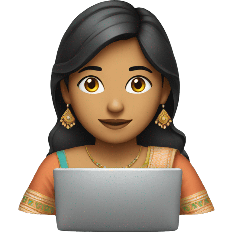 pretty indian girl coding at a computer emoji