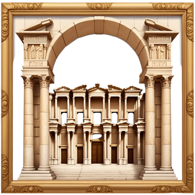 Cinematic Realistic Library of Celsus Landmark Emoji, depicted with an ornate ancient facade rendered with lifelike textures and warm, historical lighting. emoji