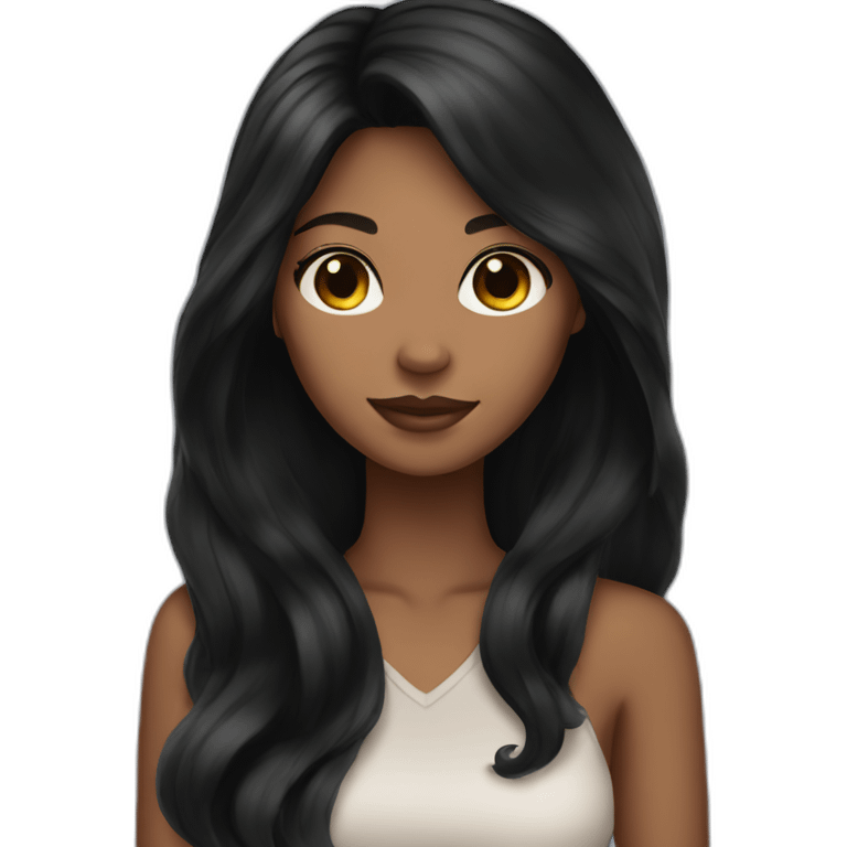 woman brown skin long black hair with black cat emoji