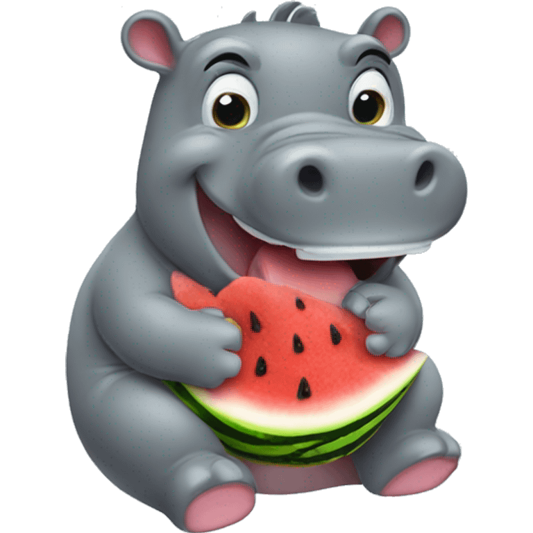 cute hippopotamus eating watermelon emoji