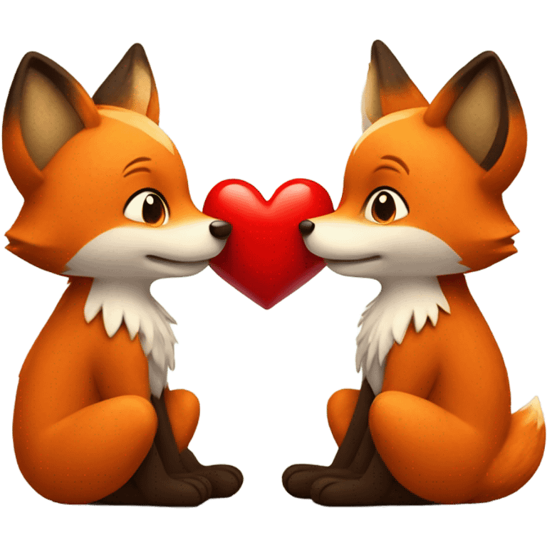 Two plush foxes and a heart.  emoji