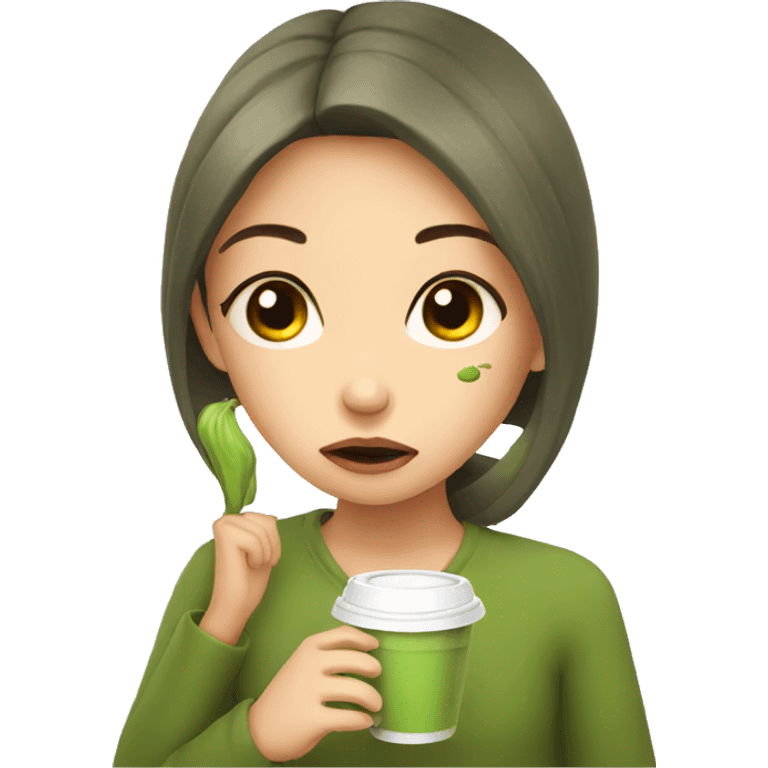 Sad girl drinking matcha  emoji