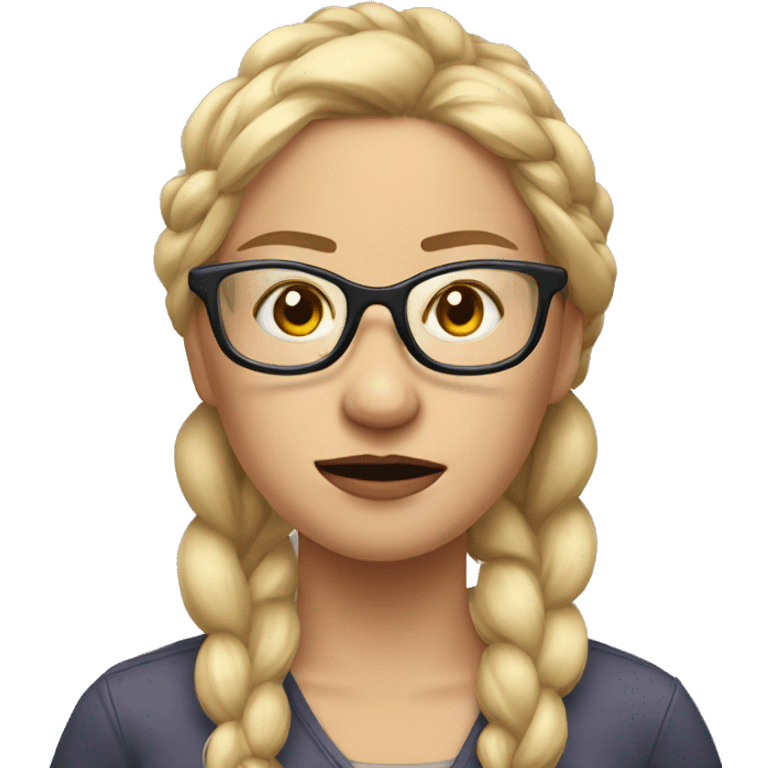 woman face in transparent glasses, blonde hair, braid, angry emoji