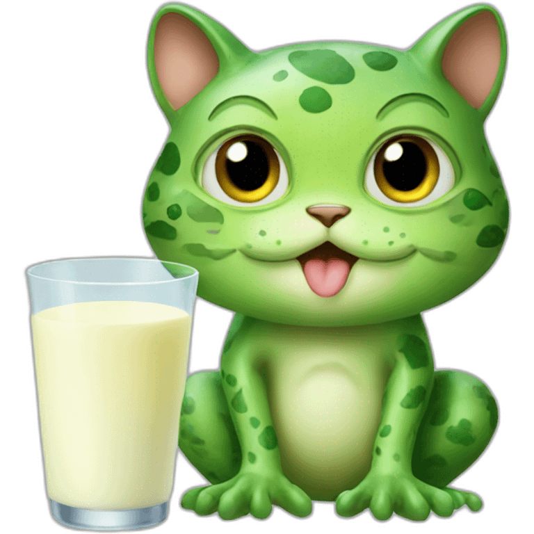 cat and frog drinks milk emoji