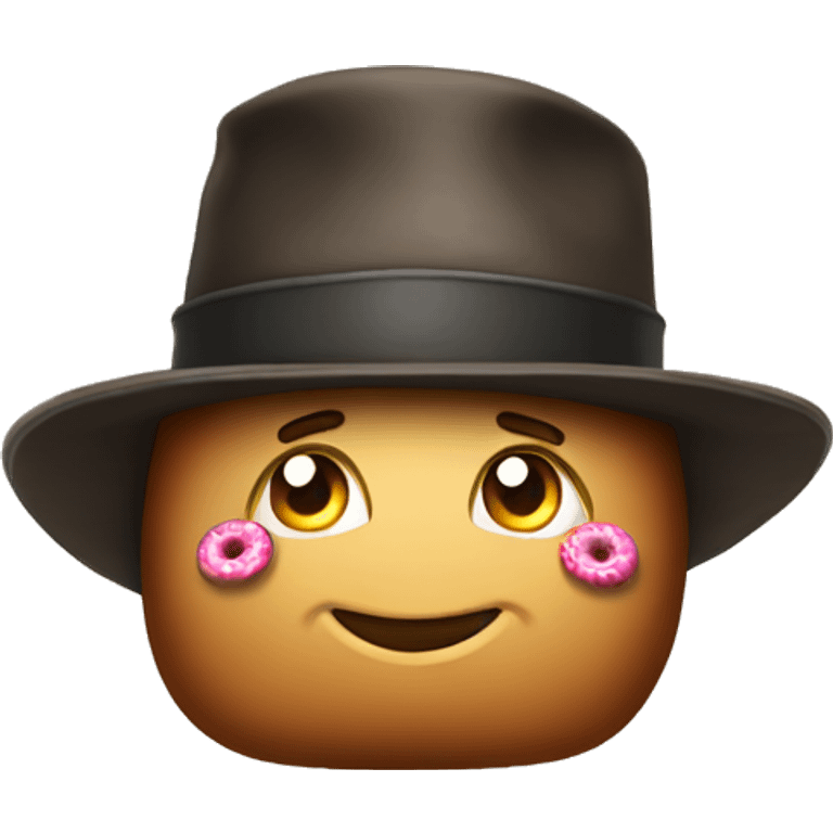 A hat on a hat wearing spats & sodas, thinking of donuts emoji