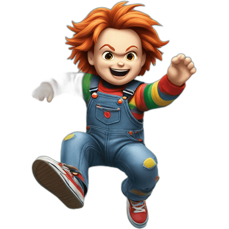 Chucky jumping into a lake from a trampoline emoji