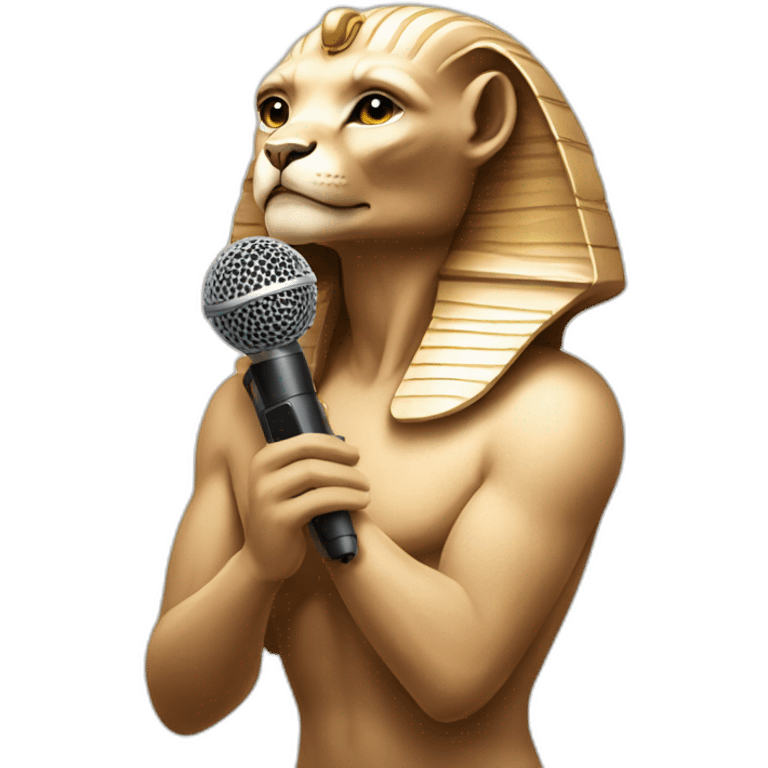 Sphinx singing with microphone emoji