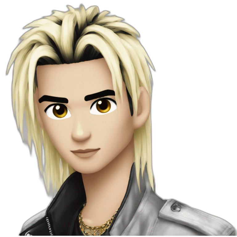 Bill Kaulitz black hair down with blonde highlights emo emoji